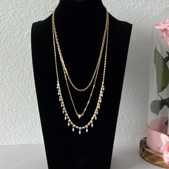 Women's Nordstrom Layered Cubic Zirconia & Chain Collar Necklace new - Picture 3 of 7